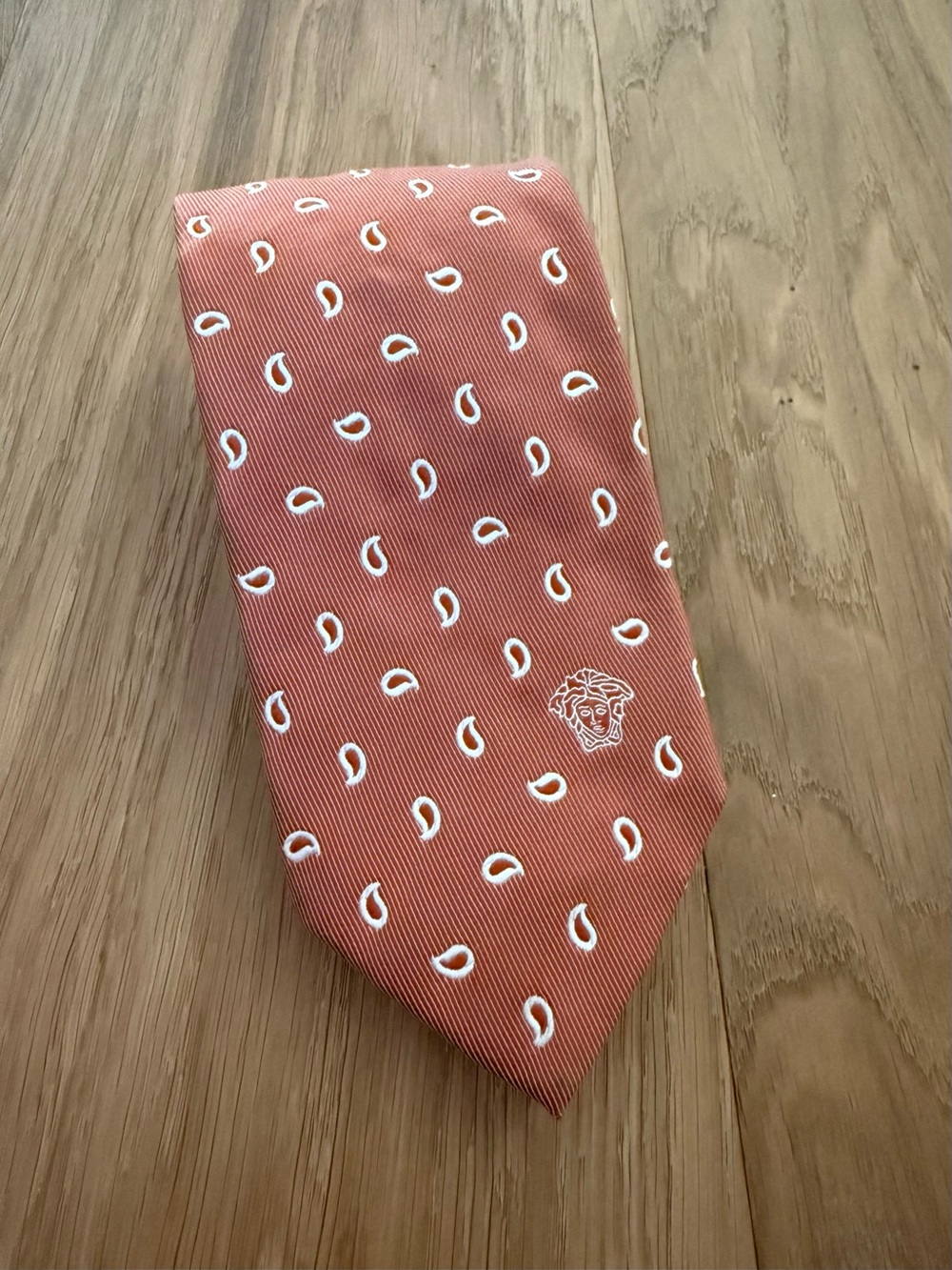 Versace Men's Rust Paisley Silk Medusa Logo Neck Tie